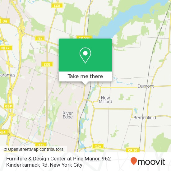 Mapa de Furniture & Design Center at Pine Manor, 962 Kinderkamack Rd