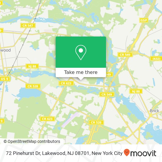 Mapa de 72 Pinehurst Dr, Lakewood, NJ 08701