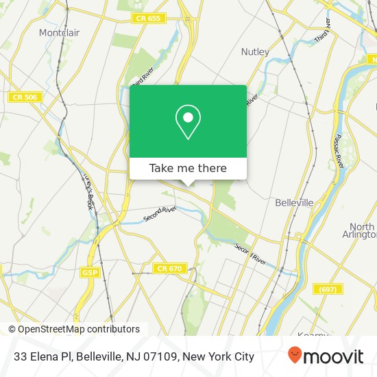 Mapa de 33 Elena Pl, Belleville, NJ 07109