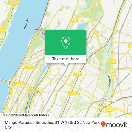 Mapa de Mango Paradise Smoothie, 31 W 183rd St