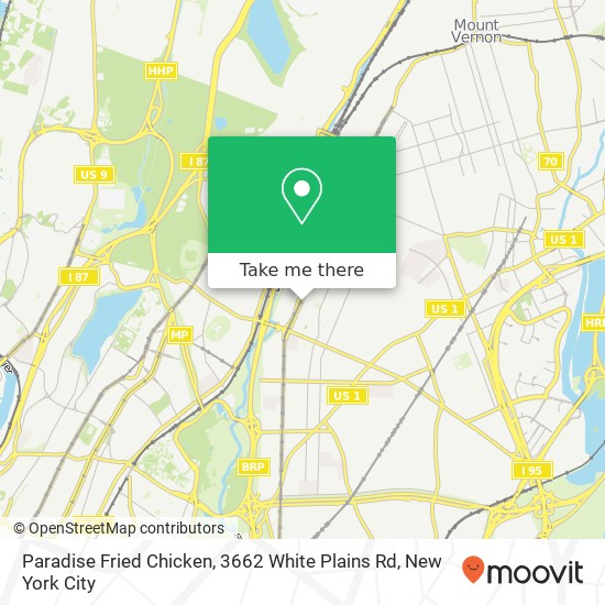 Mapa de Paradise Fried Chicken, 3662 White Plains Rd