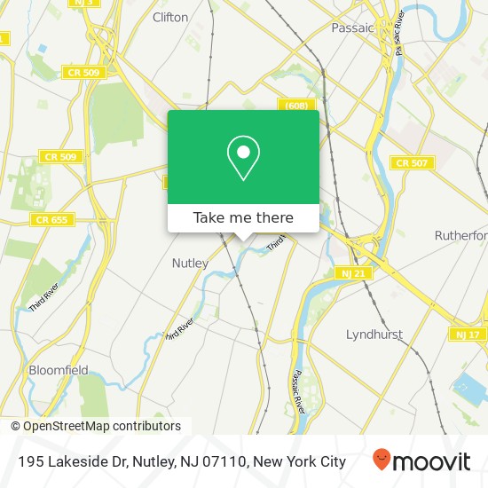 Mapa de 195 Lakeside Dr, Nutley, NJ 07110