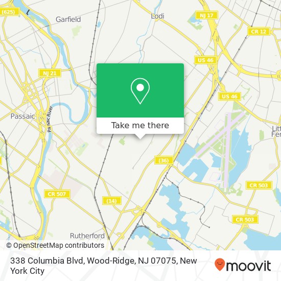 Mapa de 338 Columbia Blvd, Wood-Ridge, NJ 07075