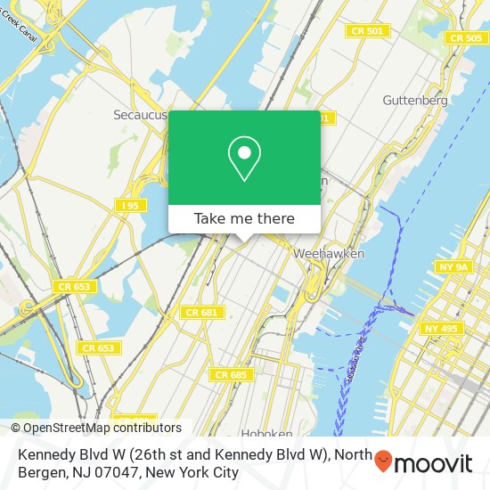 Mapa de Kennedy Blvd W (26th st and Kennedy Blvd W), North Bergen, NJ 07047