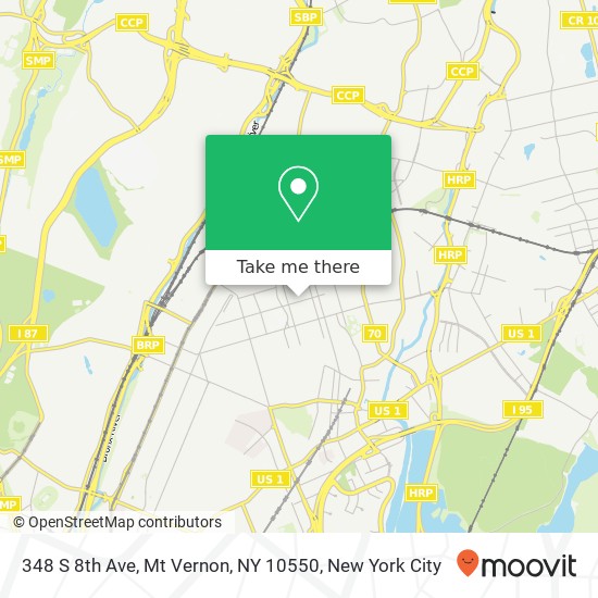 Mapa de 348 S 8th Ave, Mt Vernon, NY 10550