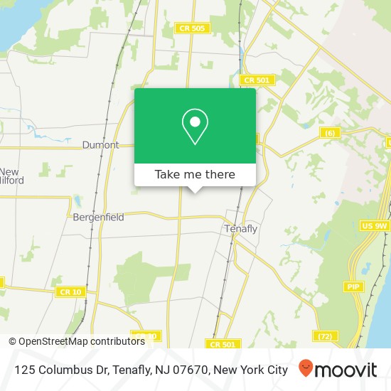 Mapa de 125 Columbus Dr, Tenafly, NJ 07670