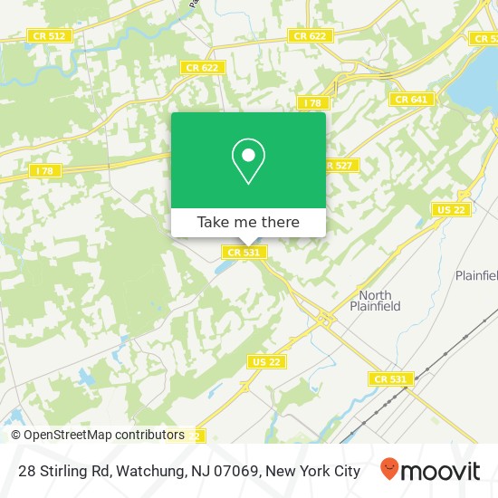 Mapa de 28 Stirling Rd, Watchung, NJ 07069