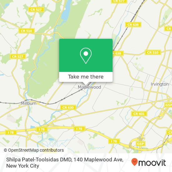 Mapa de Shilpa Patel-Toolsidas DMD, 140 Maplewood Ave