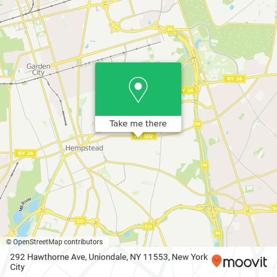 Mapa de 292 Hawthorne Ave, Uniondale, NY 11553