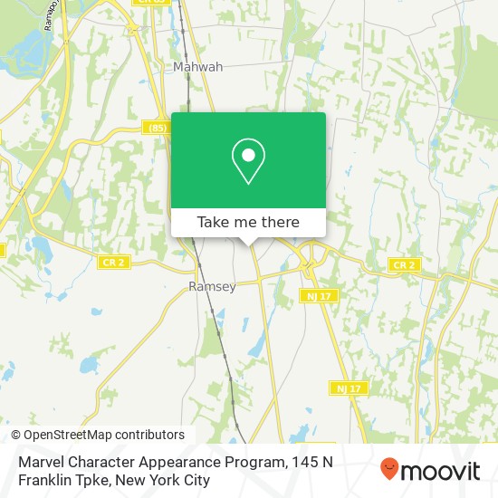 Marvel Character Appearance Program, 145 N Franklin Tpke map