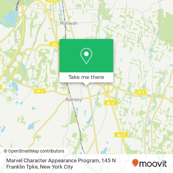 Mapa de Marvel Character Appearance Program, 145 N Franklin Tpke