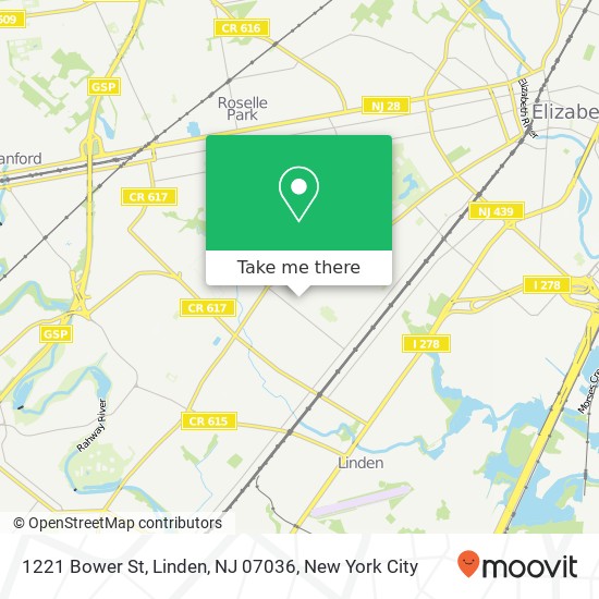 Mapa de 1221 Bower St, Linden, NJ 07036