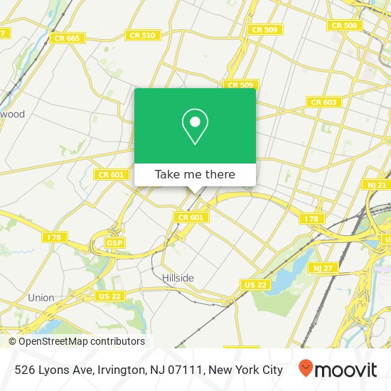 Mapa de 526 Lyons Ave, Irvington, NJ 07111