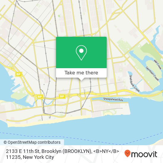 Mapa de 2133 E 11th St, Brooklyn (BROOKLYN), <B>NY< / B> 11235