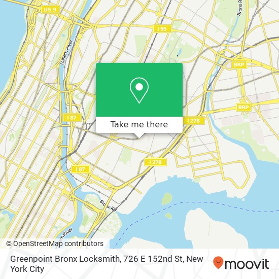 Mapa de Greenpoint Bronx Locksmith, 726 E 152nd St