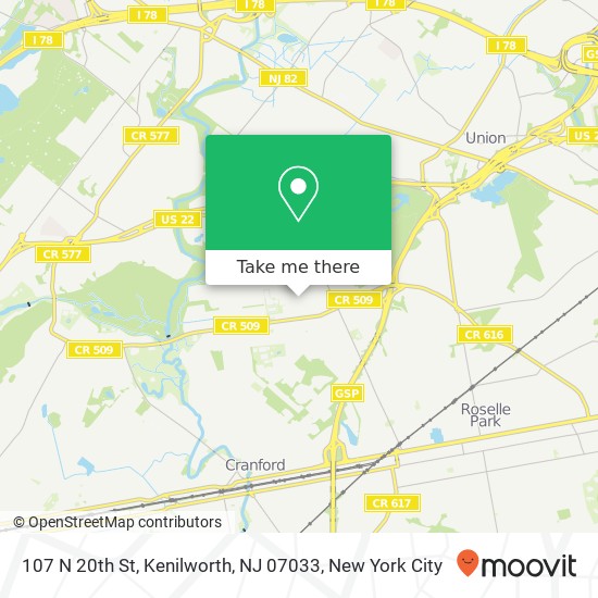 Mapa de 107 N 20th St, Kenilworth, NJ 07033