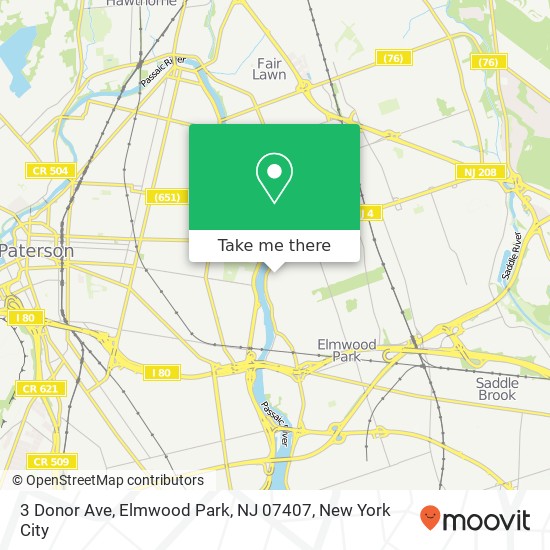 Mapa de 3 Donor Ave, Elmwood Park, NJ 07407