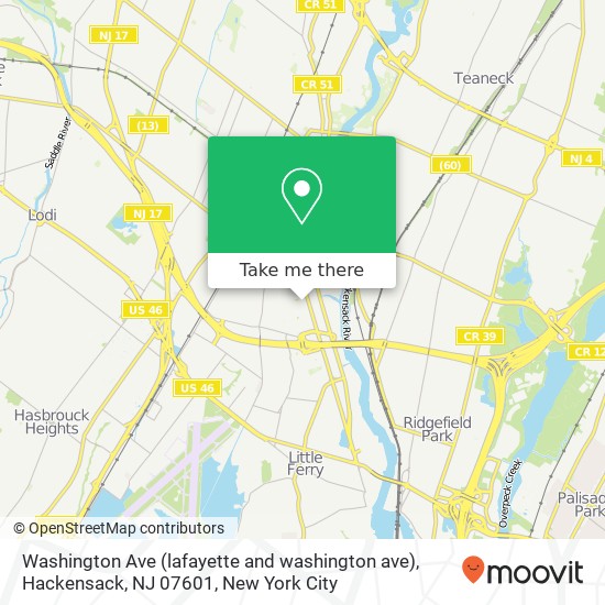 Mapa de Washington Ave (lafayette and washington ave), Hackensack, NJ 07601