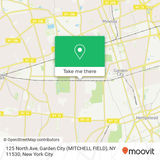 Mapa de 125 North Ave, Garden City (MITCHELL FIELD), NY 11530