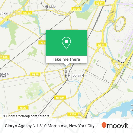Mapa de Glory's Agency NJ, 310 Morris Ave