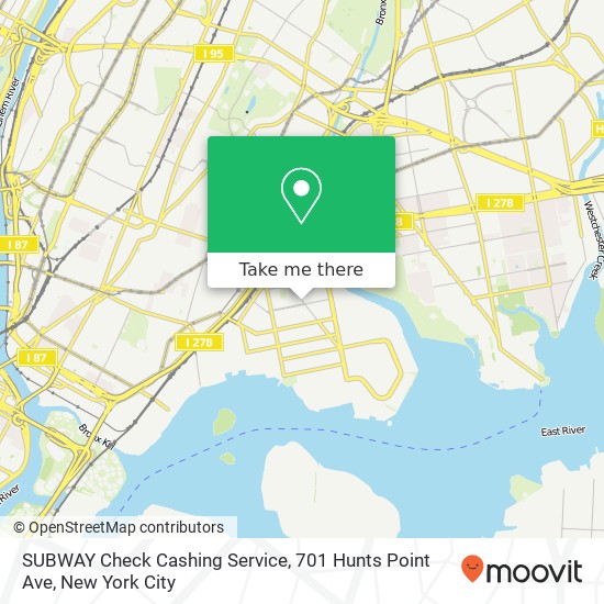 SUBWAY Check Cashing Service, 701 Hunts Point Ave map