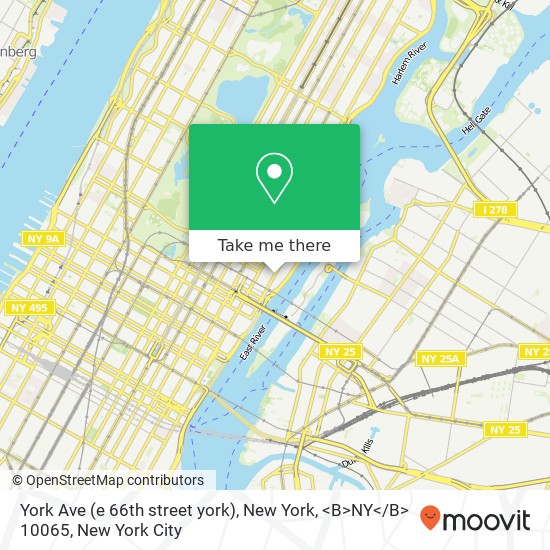 York Ave (e 66th street york), New York, <B>NY< / B> 10065 map