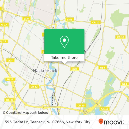 Mapa de 596 Cedar Ln, Teaneck, NJ 07666