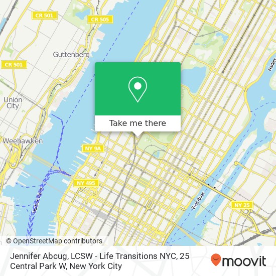 Mapa de Jennifer Abcug, LCSW - Life Transitions NYC, 25 Central Park W