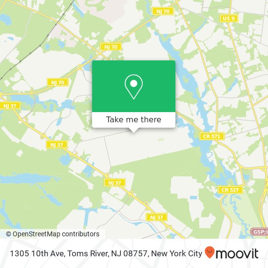 Mapa de 1305 10th Ave, Toms River, NJ 08757