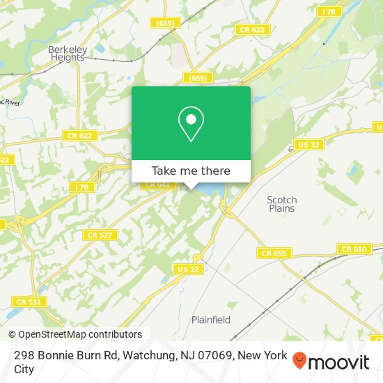 Mapa de 298 Bonnie Burn Rd, Watchung, NJ 07069