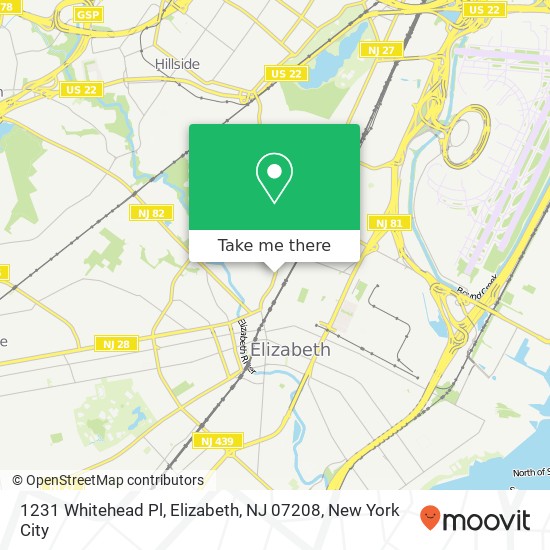 Mapa de 1231 Whitehead Pl, Elizabeth, NJ 07208