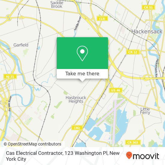 Mapa de Cas Electrical Contractor, 123 Washington Pl