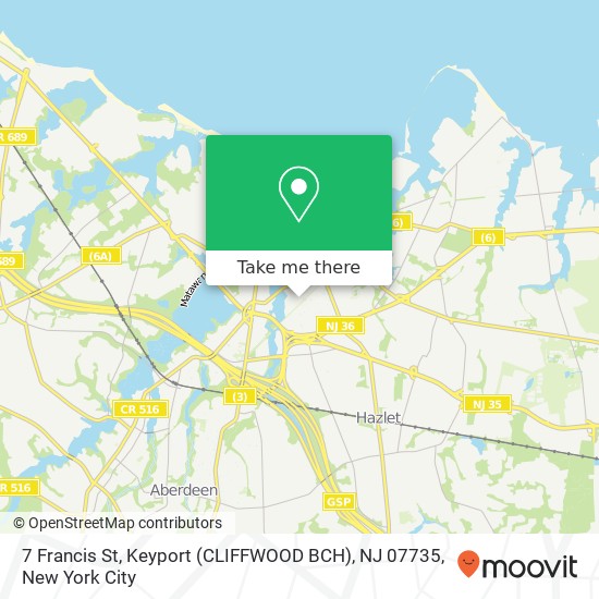 Mapa de 7 Francis St, Keyport (CLIFFWOOD BCH), NJ 07735