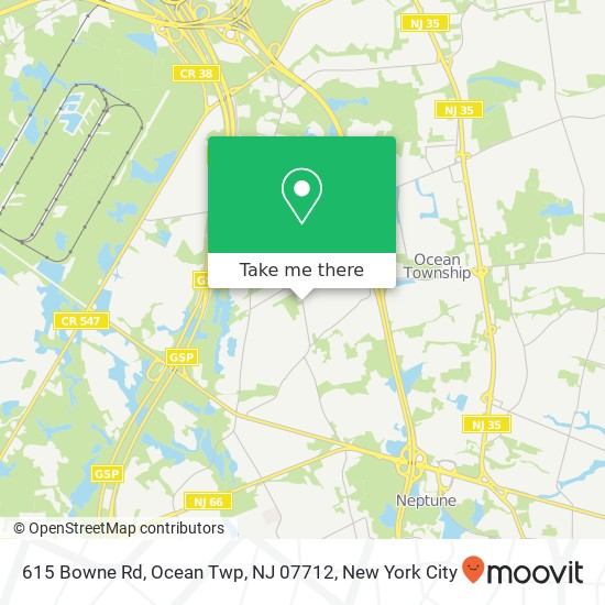 Mapa de 615 Bowne Rd, Ocean Twp, NJ 07712