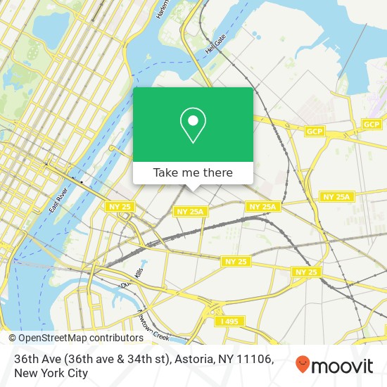 Mapa de 36th Ave (36th ave & 34th st), Astoria, NY 11106