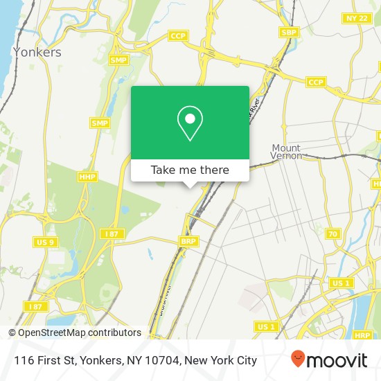 Mapa de 116 First St, Yonkers, NY 10704