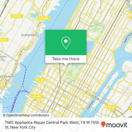 TMG Appliance Repair Central Park West, 18 W 70th St map