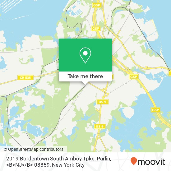 Mapa de 2019 Bordentown South Amboy Tpke, Parlin, <B>NJ< / B> 08859
