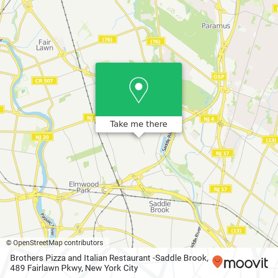 Mapa de Brothers Pizza and Italian Restaurant -Saddle Brook, 489 Fairlawn Pkwy