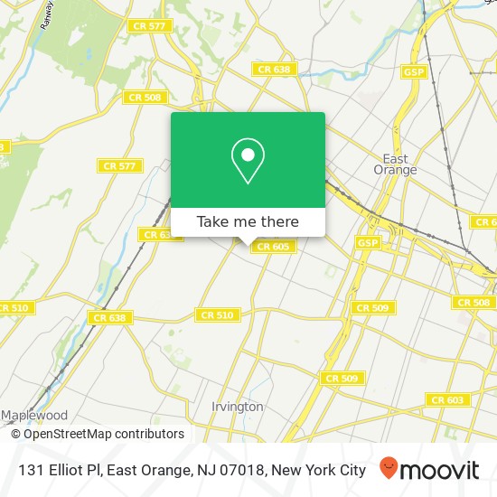 Mapa de 131 Elliot Pl, East Orange, NJ 07018