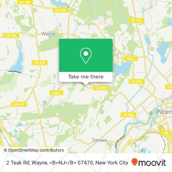 Mapa de 2 Teak Rd, Wayne, <B>NJ< / B> 07470