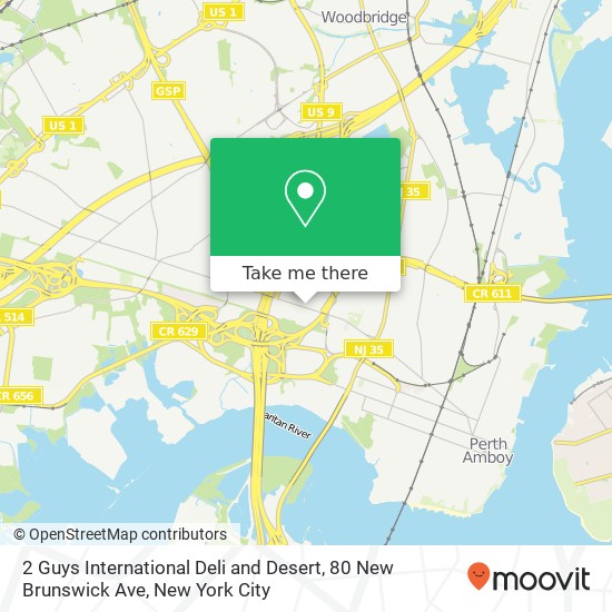 Mapa de 2 Guys International Deli and Desert, 80 New Brunswick Ave
