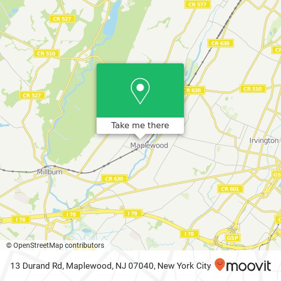 Mapa de 13 Durand Rd, Maplewood, NJ 07040