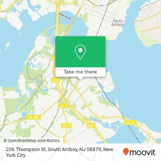 Mapa de 206 Thompson St, South Amboy, NJ 08879