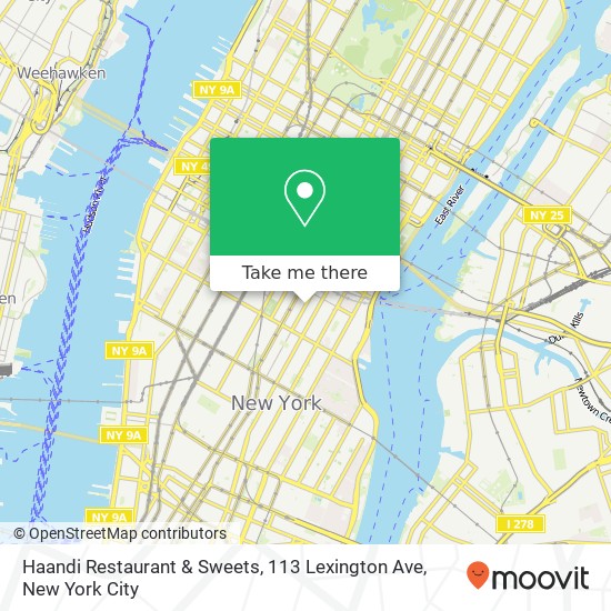 Mapa de Haandi Restaurant & Sweets, 113 Lexington Ave