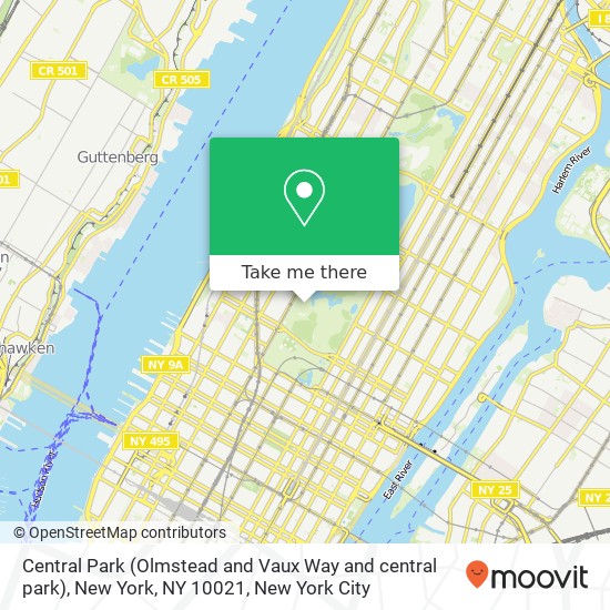 Mapa de Central Park (Olmstead and Vaux Way and central park), New York, NY 10021