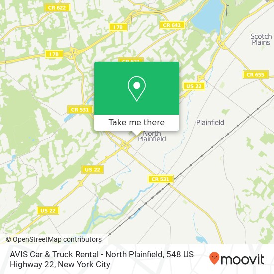 Mapa de AVIS Car & Truck Rental - North Plainfield, 548 US Highway 22