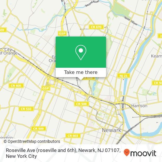 Mapa de Roseville Ave (roseville and 6th), Newark, NJ 07107