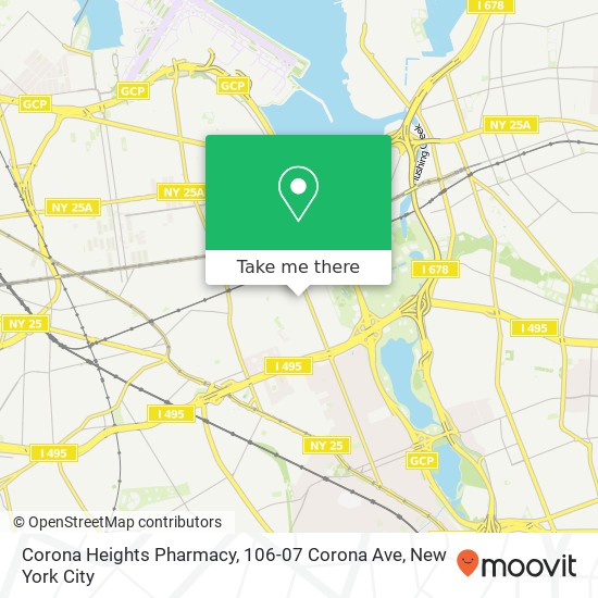 Mapa de Corona Heights Pharmacy, 106-07 Corona Ave