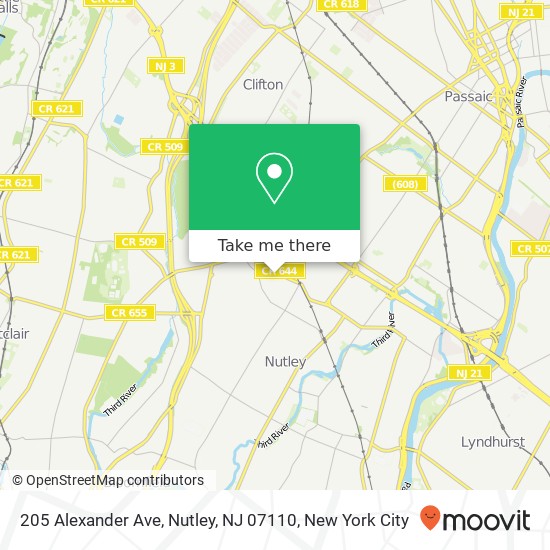 Mapa de 205 Alexander Ave, Nutley, NJ 07110